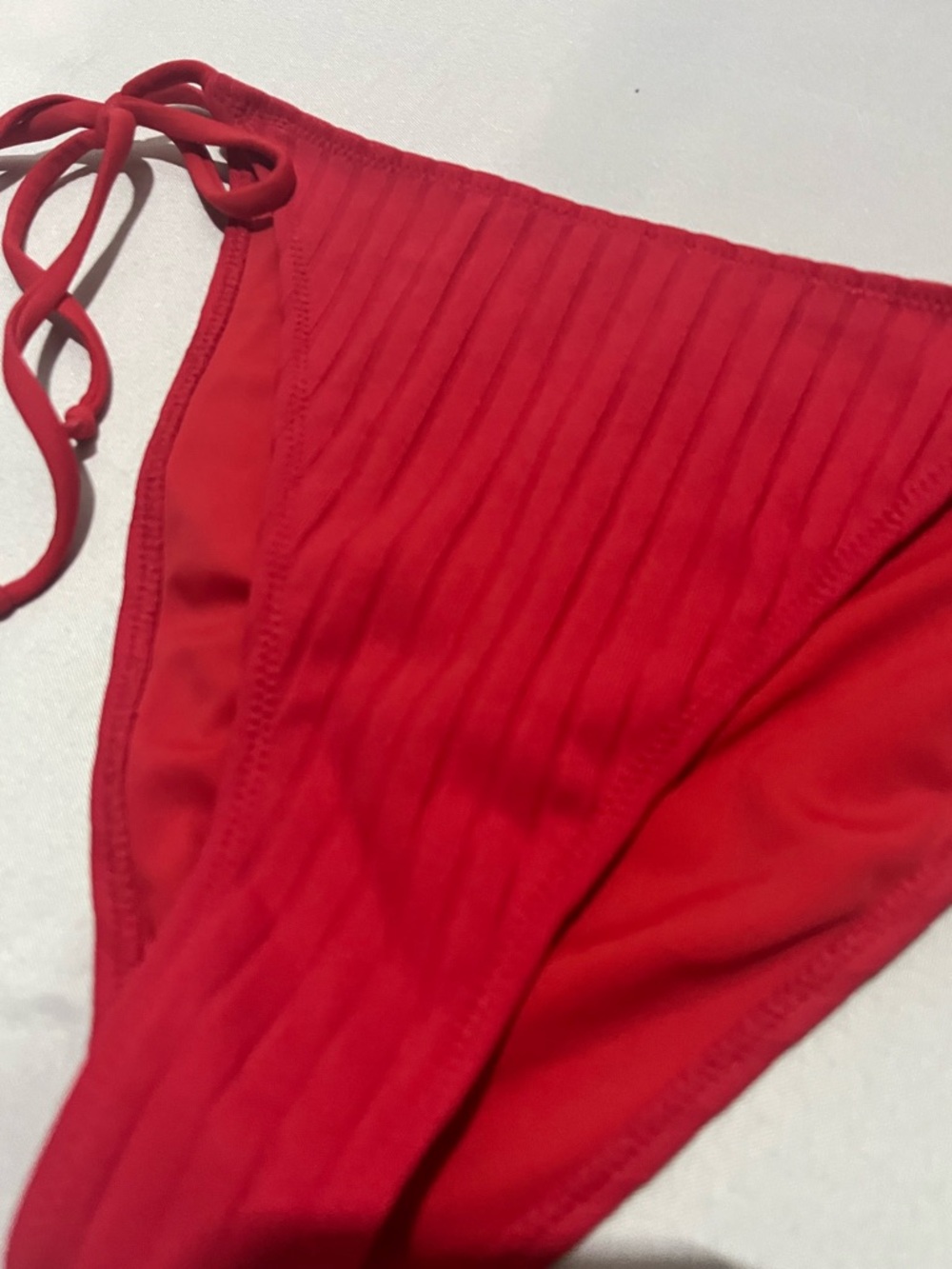 PacSun Red Tie-Side Ribbed Low Rise Cheeky Bikini Bottom Women Large Swim